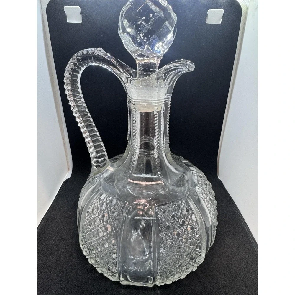 Antique 1898 McKee Glass EAPG Cruet Rainbow Clear Pattern Decanter / Stopper